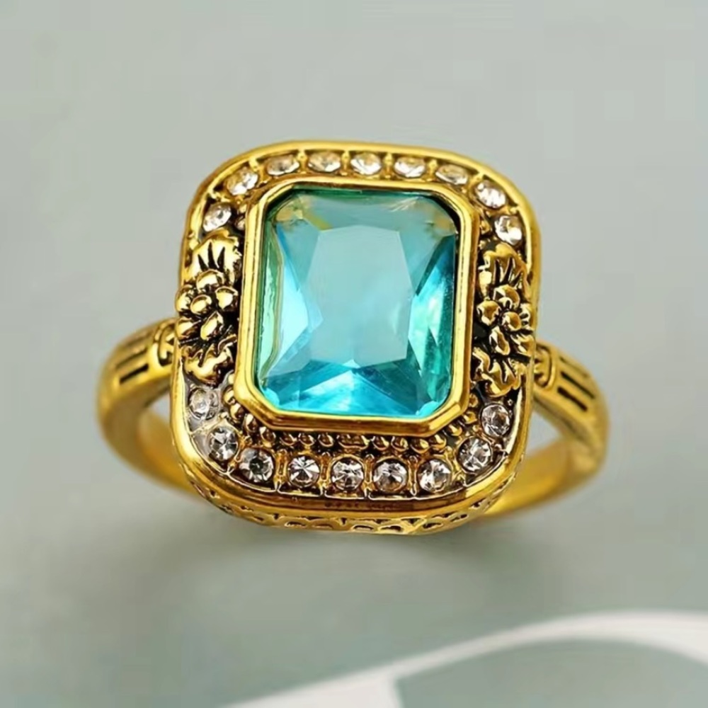 14k Gold Plated & Apatite Ring Size 7 - Picture 1 of 5